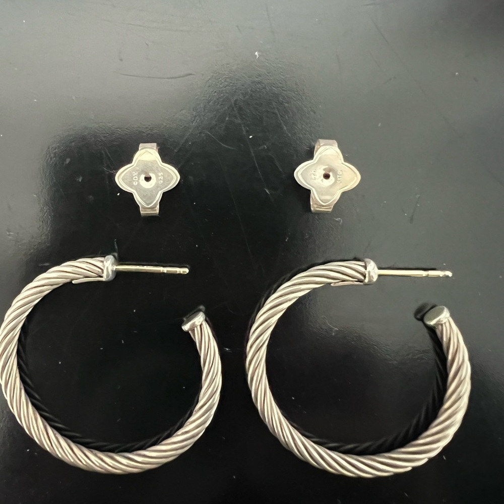 David Yurman Cable Silver Hoops - Picture 4 of 8